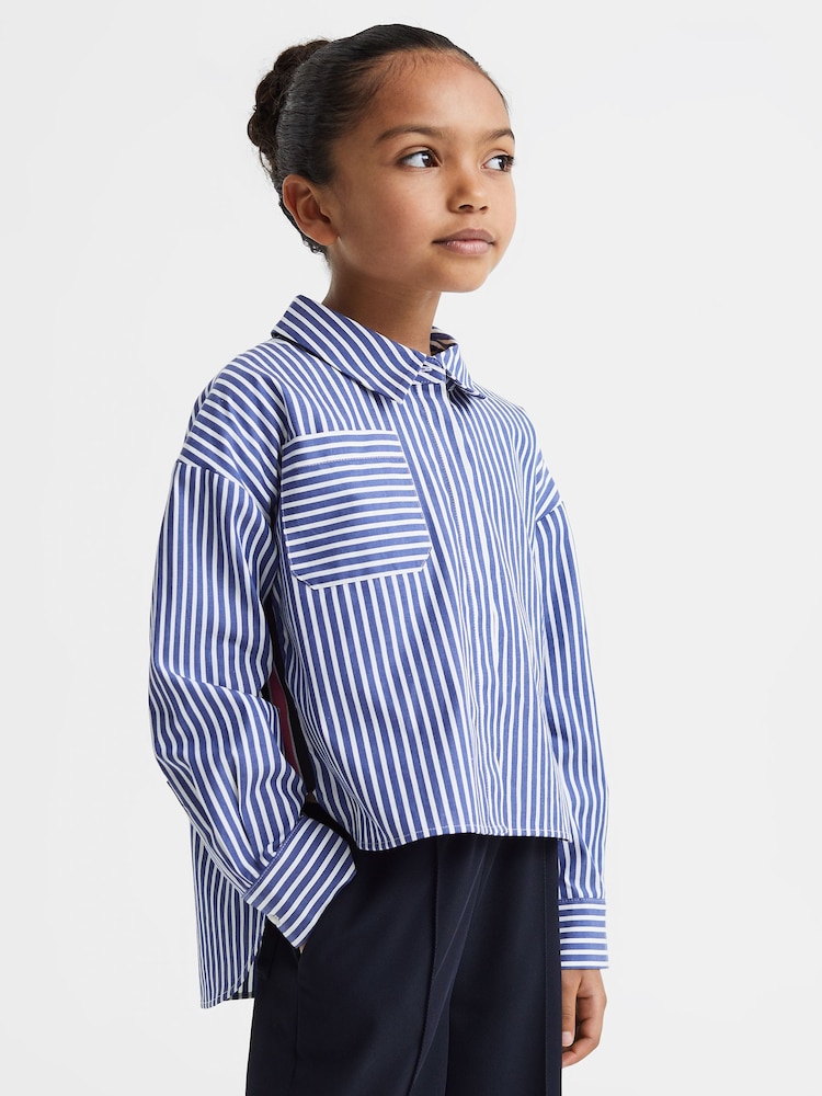Reiss Blue Danica 4-9 yrs Striped Cotton Shirt - Image 1 of 7 Reiss Blue Danica 4-9 yrs Striped Cotton Shirt - Image 1 of 7