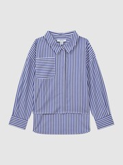 Reiss Blue Danica 4-9 yrs Striped Cotton Shirt - Image 2 of 7
