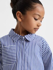 Reiss Blue Danica 4-9 yrs Striped Cotton Shirt - Image 4 of 7