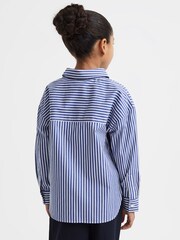 Reiss Blue Danica 4-9 yrs Striped Cotton Shirt - Image 5 of 7