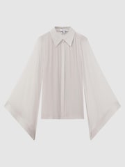 Reiss Pale Blue Magda Pleated Flared Sleeve Blouse - Image 2 of 5