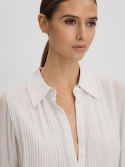 Reiss Pale Blue Magda Pleated Flared Sleeve Blouse - Image 4 of 5