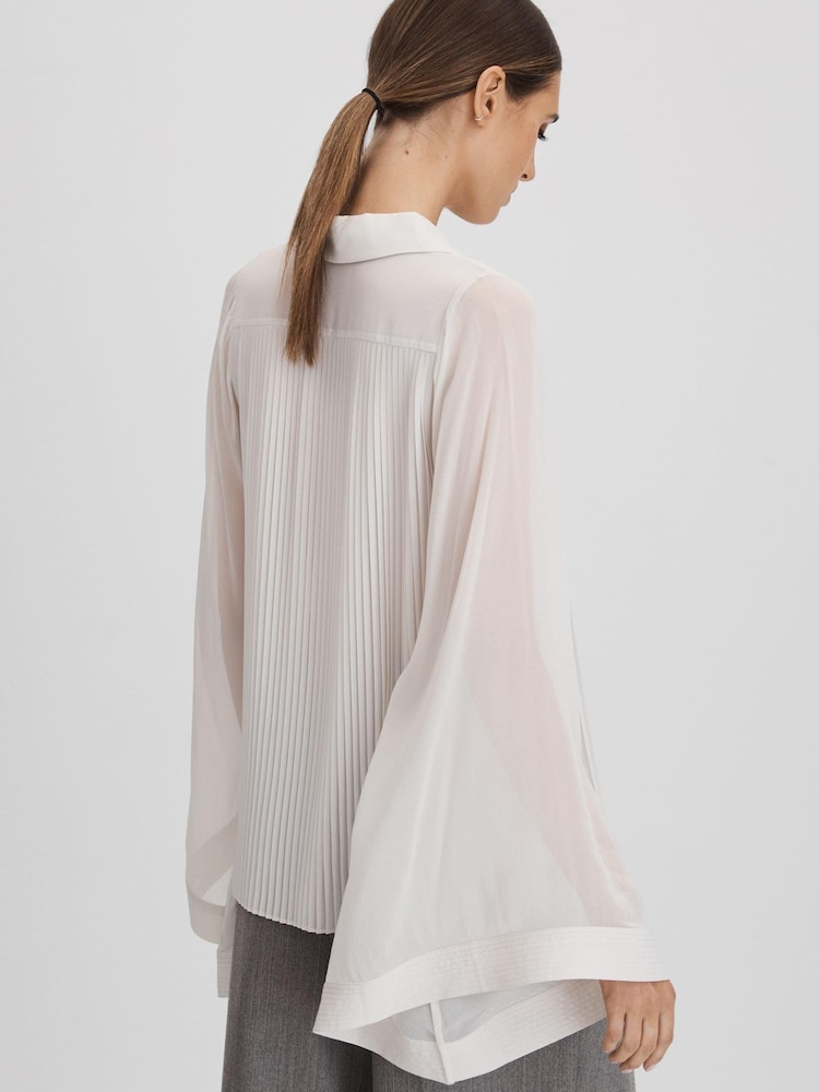 Reiss Pale Blue Magda Pleated Flared Sleeve Blouse - Image 5 of 5