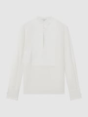 Reiss Cream Emmy Ribbon Front Grandad Collar Blouse - Image 2 of 5