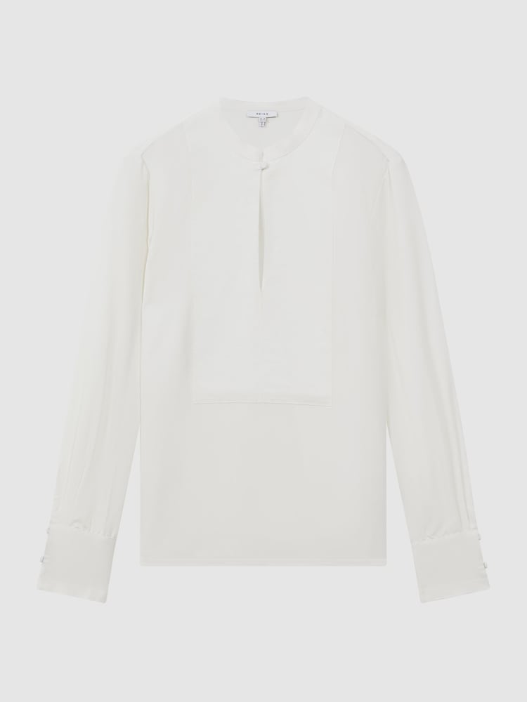 Reiss Cream Emmy Ribbon Front Grandad Collar Blouse - Image 2 of 5