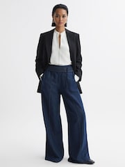 Reiss Cream Emmy Ribbon Front Grandad Collar Blouse - Image 3 of 5