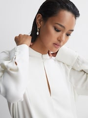 Reiss Cream Emmy Ribbon Front Grandad Collar Blouse - Image 4 of 5