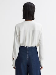 Reiss Cream Emmy Ribbon Front Grandad Collar Blouse - Image 5 of 5