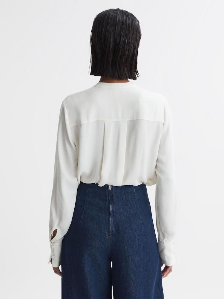 Reiss Cream Emmy Ribbon Front Grandad Collar Blouse - Image 5 of 5