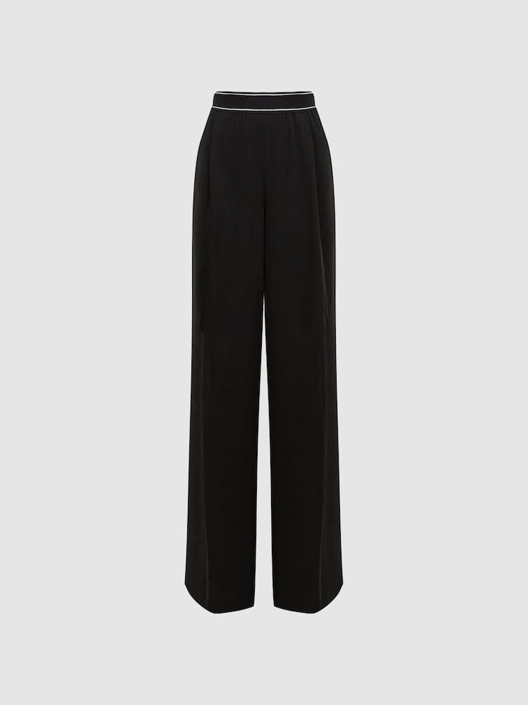 Reiss Black Abigail Wide Leg Elasticated Trousers - Image 2 of 5