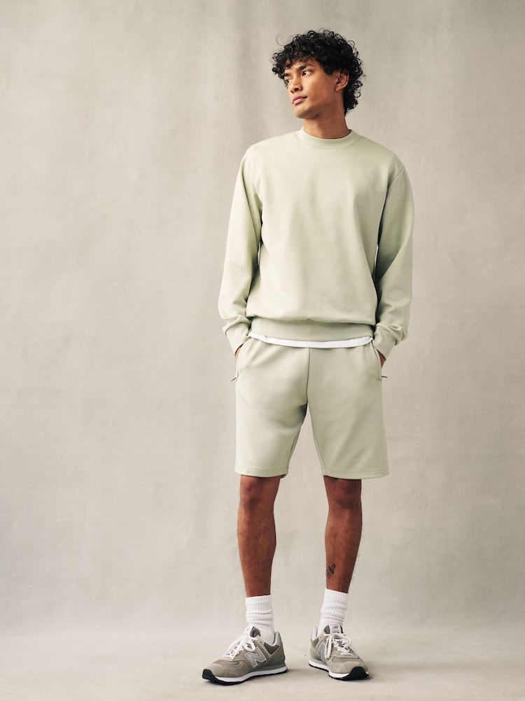 Green Straight Fit Zip Pocket Jersey Shorts - Image 1 of 8