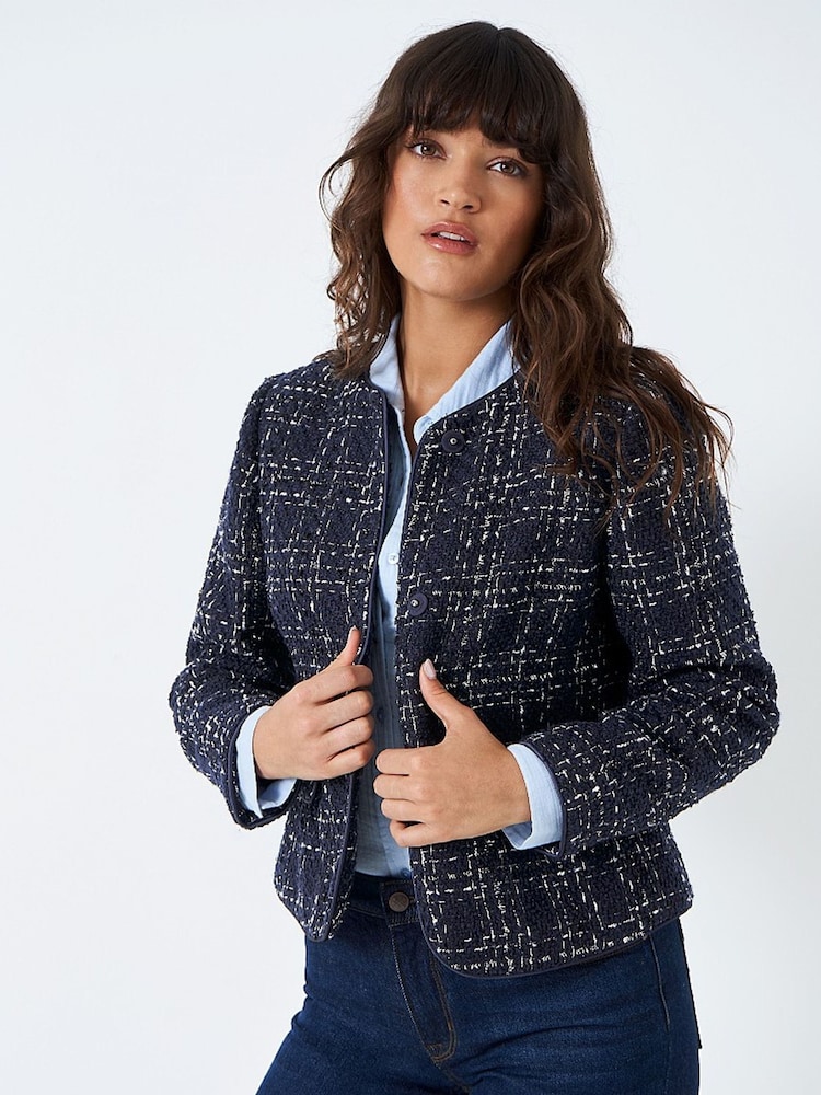 Crew Clothing Company Navy Blue Textured Casual Casual Jacket - Image 1 of 3