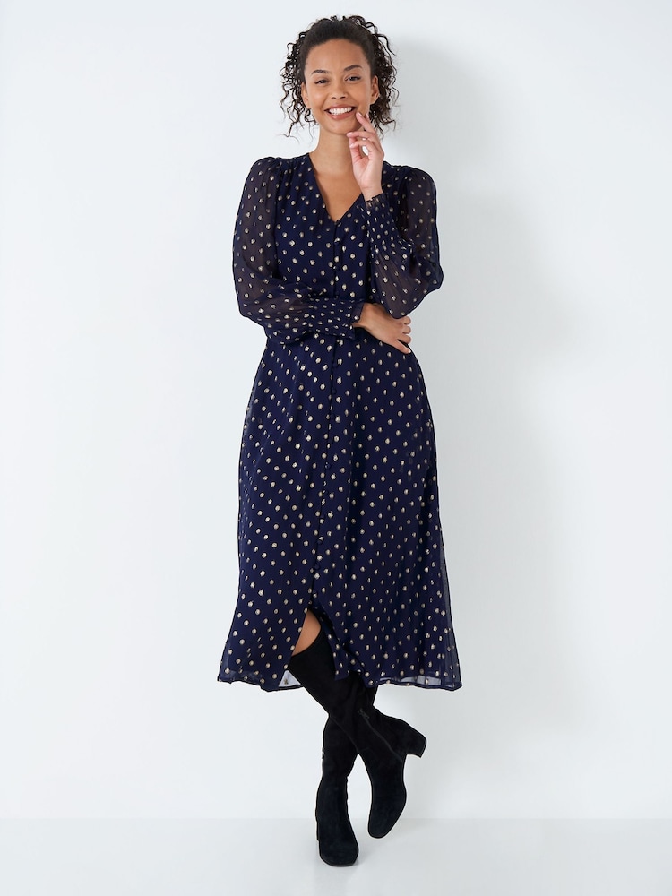 Crew Clothing Company Blue	Emerald Textured A-Line Dress - Image 1 of 4