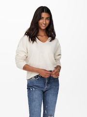 ONLY Cream V-Neck Cosy Knitted Jumper - Image 2 of 5