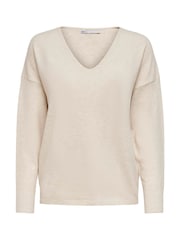 ONLY Cream V-Neck Cosy Knitted Jumper - Image 4 of 5