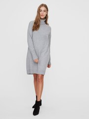 VERO MODA Grey Long Sleeve High Neck Knitted Dress - Image 1 of 3