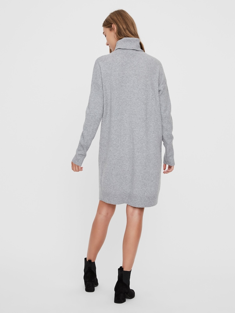 VERO MODA Grey Long Sleeve High Neck Knitted Dress - Image 2 of 3