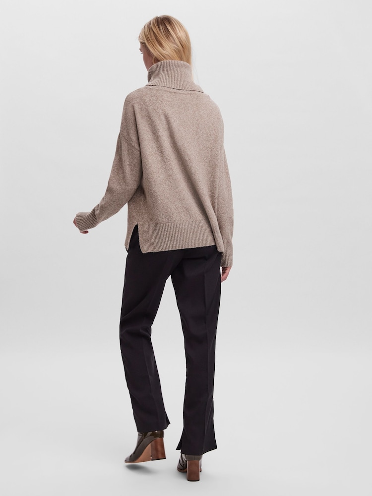 VERO MODA Natural Long Sleeve Cowl Neck Knitted 100% Cotton Jumper - Image 2 of 5