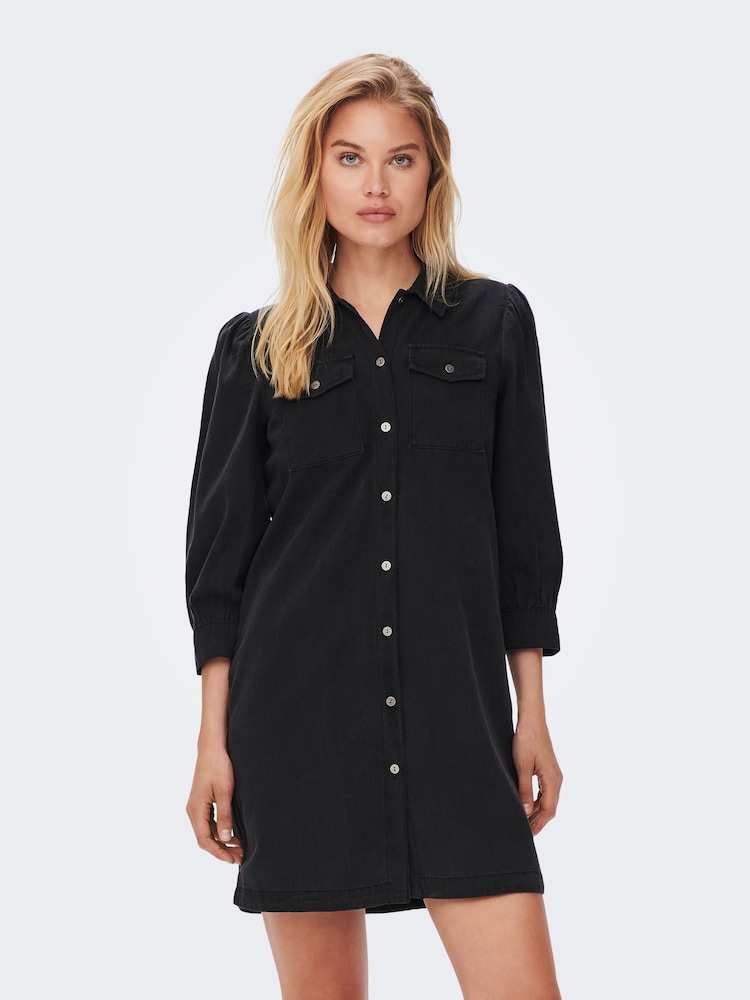 ONLY Black Puff Sleeve Denim Dress - Image 1 of 6