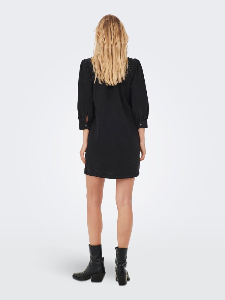 ONLY Black Puff Sleeve Denim Dress - Image 2 of 6