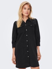 ONLY Black Puff Sleeve Denim Dress - Image 4 of 6