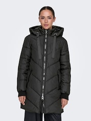 ONLY Black Hooded Longline Coat - Image 1 of 6