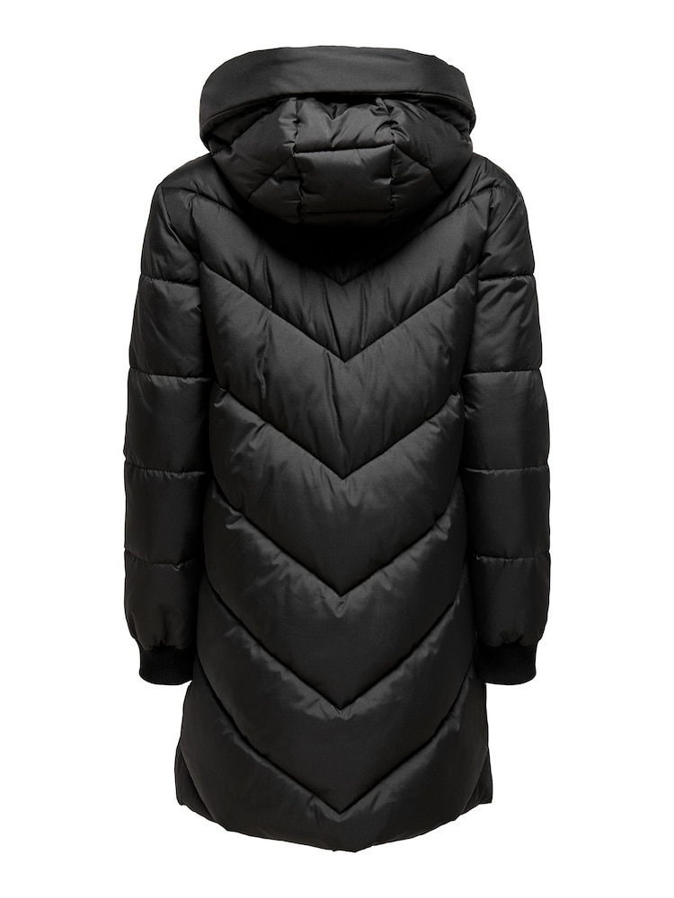 ONLY Black Hooded Longline Coat - Image 6 of 6