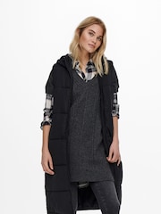ONLY Black Hooded Longline Gilet - Image 1 of 5