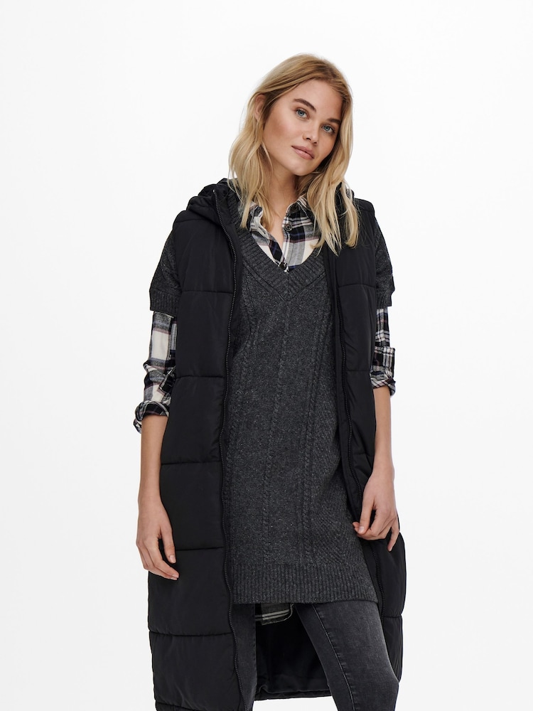 ONLY Black Hooded Longline Gilet - Image 1 of 5 ONLY Black Hooded Longline Gilet - Image 1 of 5