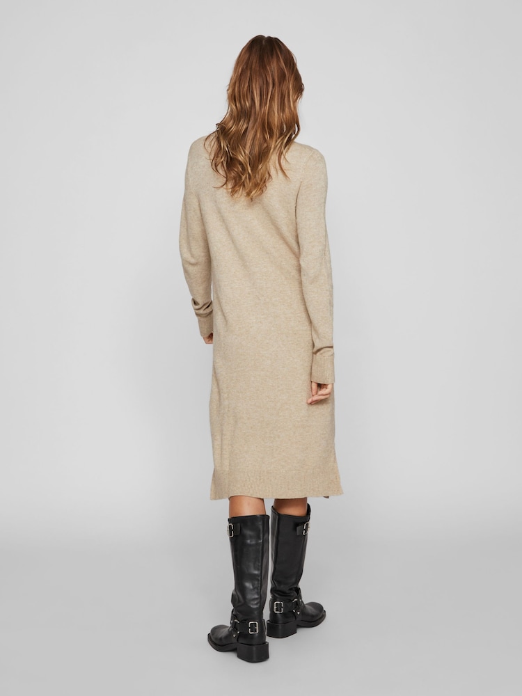 VILA Cream High Neck Knitted Midi Dress - Image 2 of 5 VILA Cream High Neck Knitted Midi Dress - Image 2 of 5
