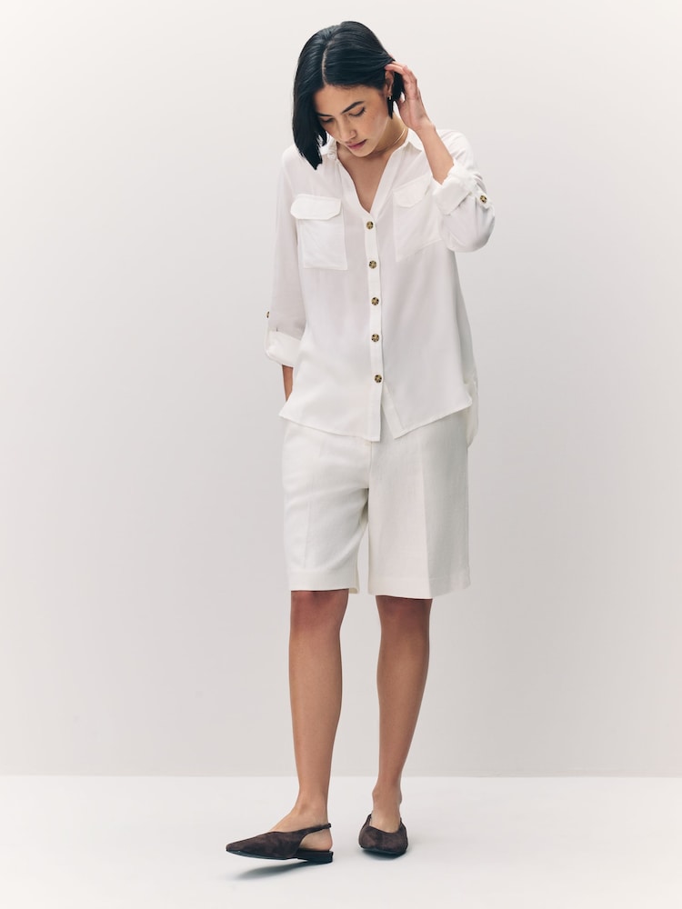 VERO MODA White Tortoise Button Stripe Shirt - Image 2 of 7