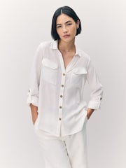 VERO MODA White Tortoise Button Stripe Shirt - Image 4 of 7