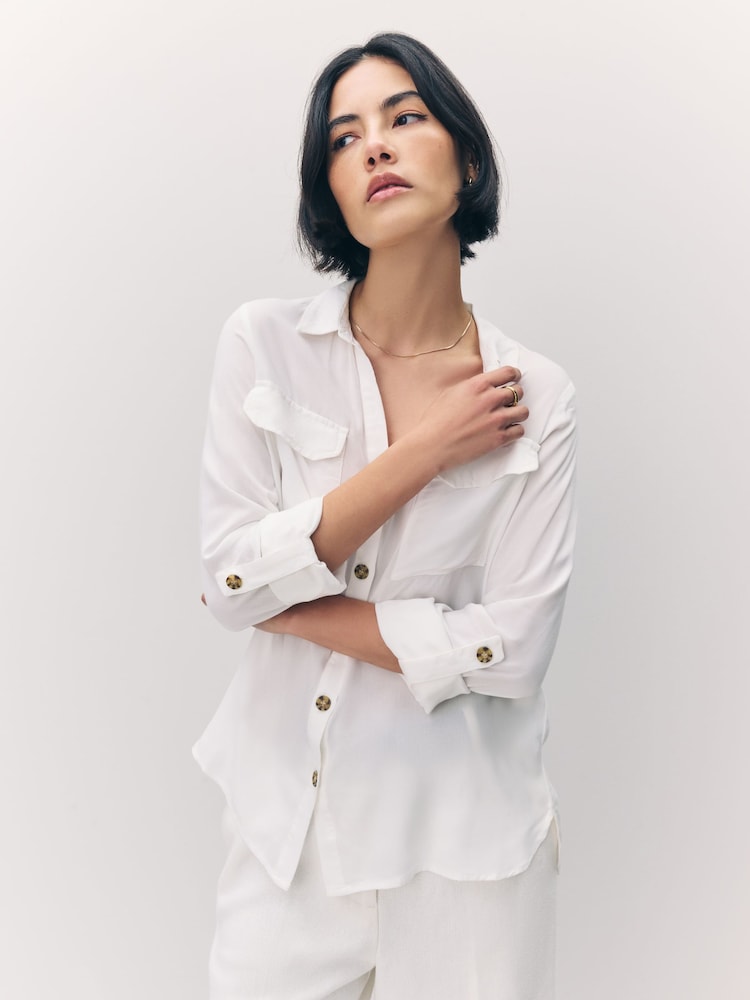 VERO MODA White Tortoise Button Stripe Shirt - Image 5 of 7