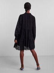 YAS Black Broderie Long Sleeved Dress - Image 2 of 5
