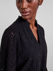 YAS Black Broderie Long Sleeved Dress - Image 4 of 5