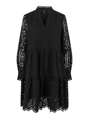 YAS Black Broderie Long Sleeved Dress - Image 5 of 5