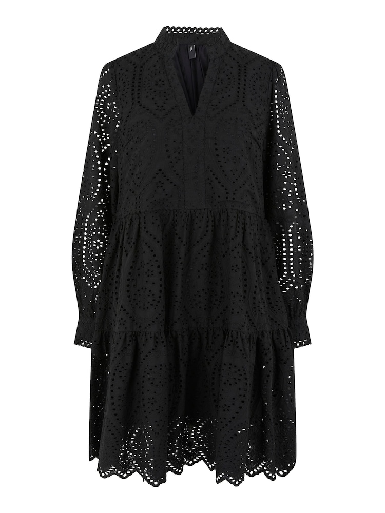 YAS Black Broderie Long Sleeved Dress - Image 5 of 5