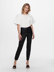 ONLY Black Tall High Waisted Faux Leather Workwear Trousers - Image 3 of 8