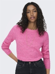 ONLY Pink Pointelle Knitted Round Neck Jumper - Image 1 of 7