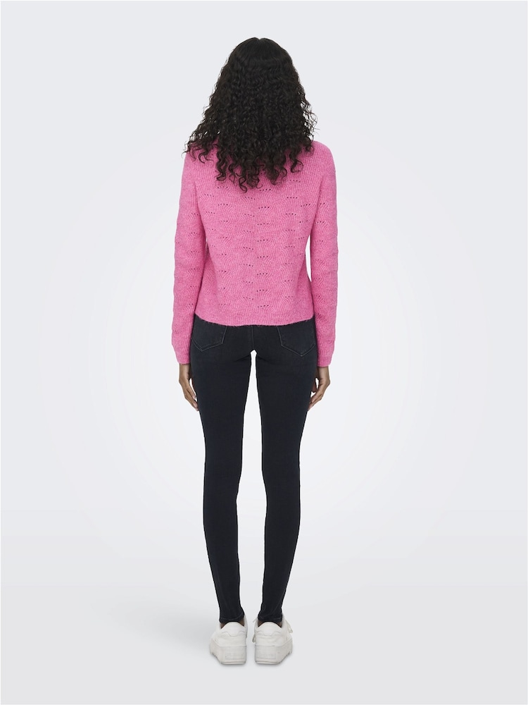 ONLY Pink Pointelle Knitted Round Neck Jumper - Image 3 of 7