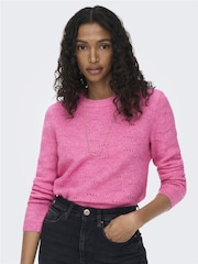 ONLY Pink Pointelle Knitted Round Neck Jumper - Image 4 of 7