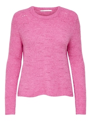 ONLY Pink Pointelle Knitted Round Neck Jumper - Image 6 of 7