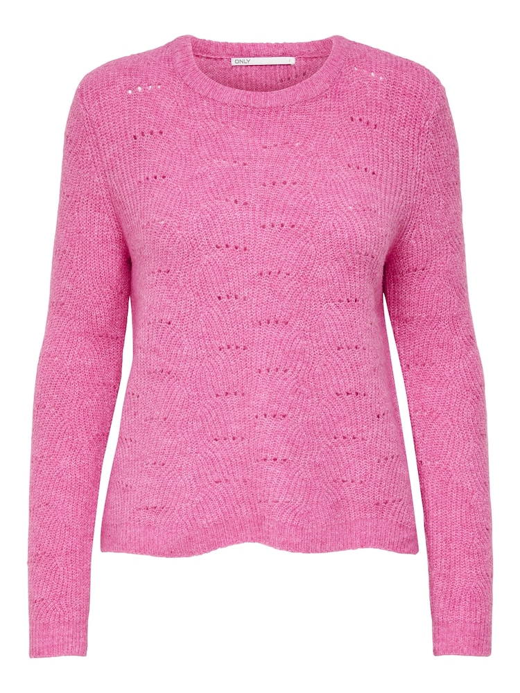 ONLY Pink Pointelle Knitted Round Neck Jumper - Image 6 of 7
