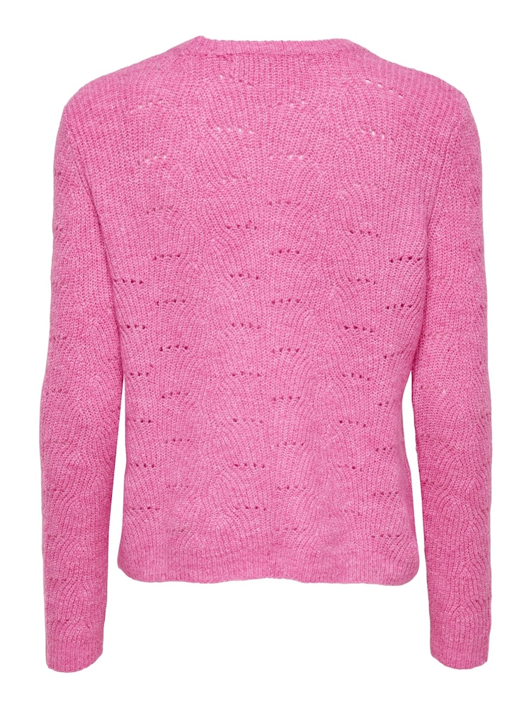 ONLY Pink Pointelle Knitted Round Neck Jumper - Image 7 of 7