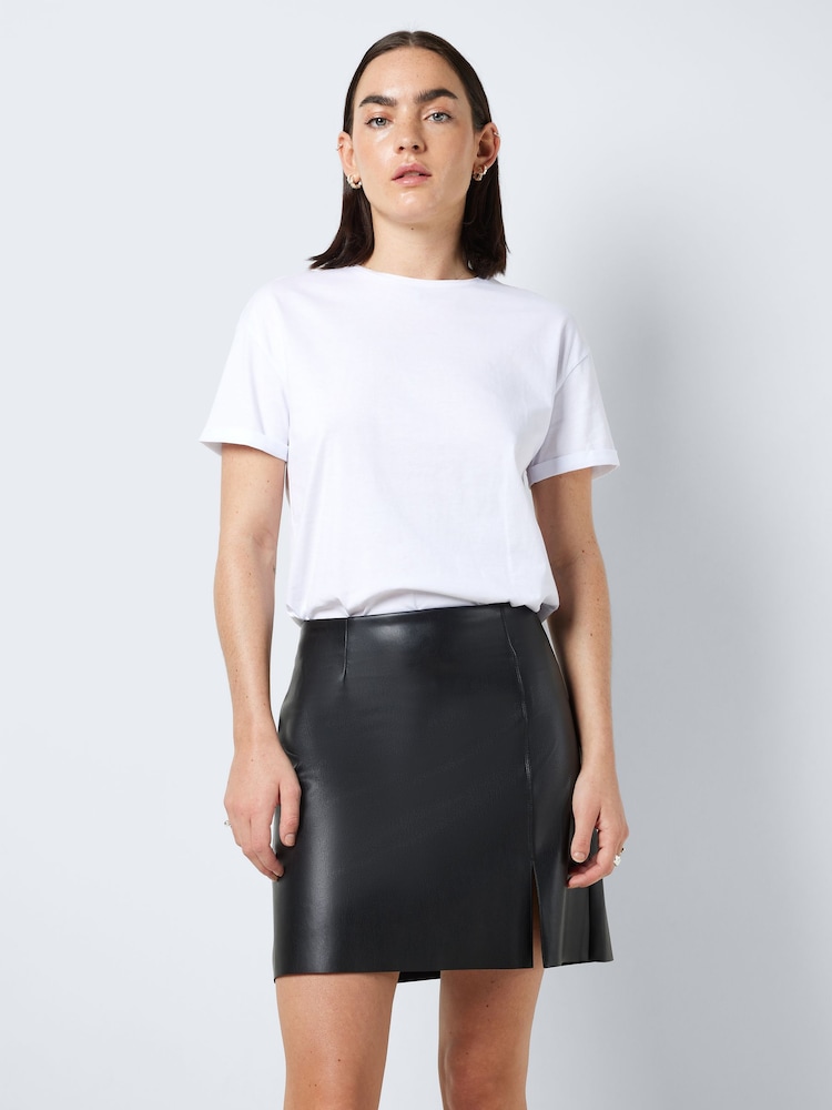 NOISY MAY Black 100% Cotton Leather Look Mini Skirt with Slit Detail - Image 4 of 6