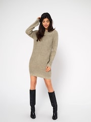 JDY Natural Slash Neck Knitted Mini Jumper Dress - Image 1 of 6