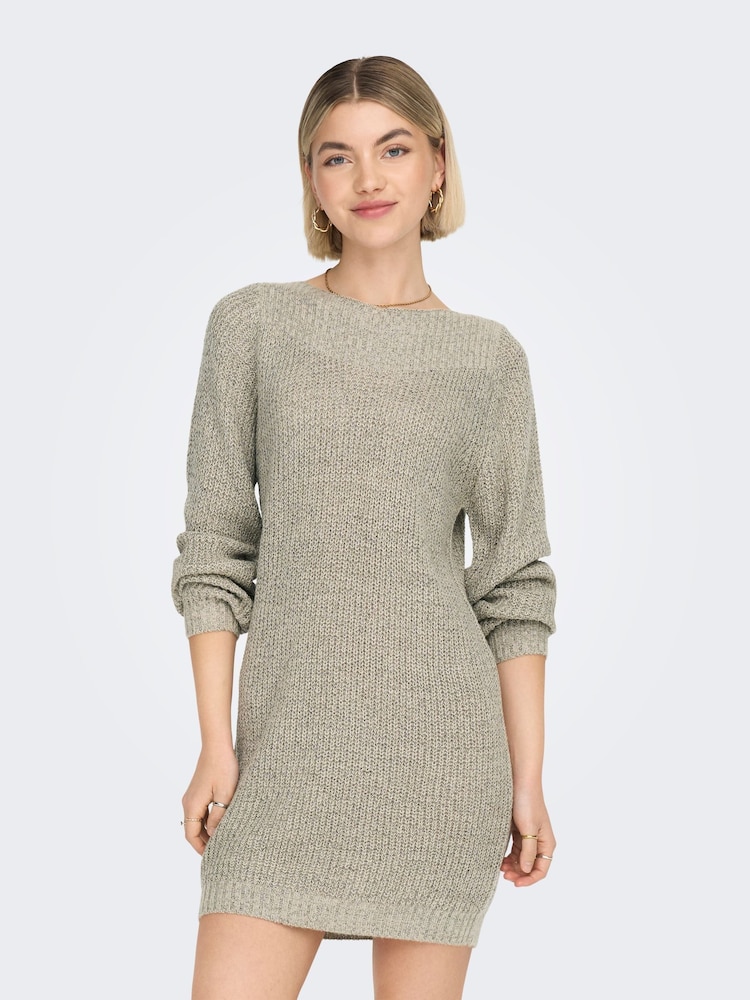 JDY Natural Slash Neck Knitted Mini Jumper Dress - Image 2 of 6
