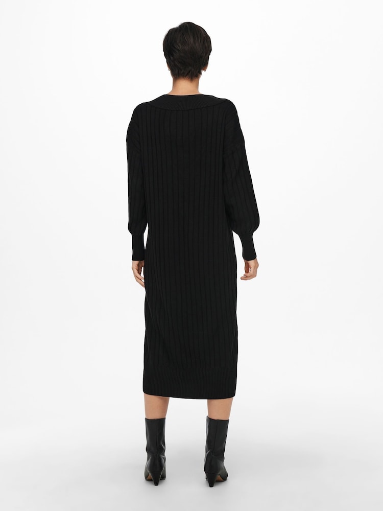 ONLY Black V-Neck Midi Knitted Jumper Dress - Image 2 of 6