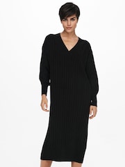 ONLY Black V-Neck Midi Knitted Jumper Dress - Image 3 of 6