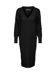 ONLY Black V-Neck Midi Knitted Jumper Dress - Image 6 of 6